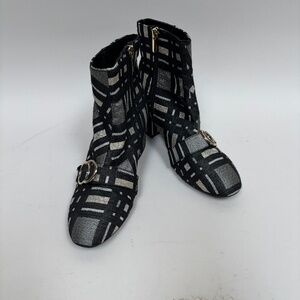 Bleecker & Bond Lacey Ankle Bootie 8.5 Blk, Silver Gold Pattern